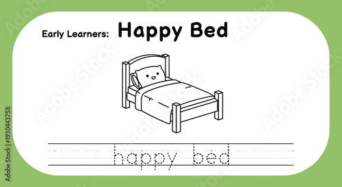 Happy Bed Handwriting Practice Sheet for Early Learners