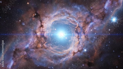 Spectacular Deep Space Image of a Bright Blue Star Surrounded by a Galactic Spiral in the Cosmos