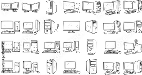 Collection of Vintage and Modern Desktop Computer Set Icons