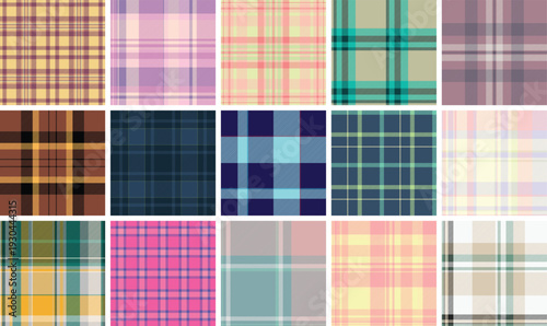 Plaid pattern set created for independent tailors and small fashion studios. Vector patterns perfect for bespoke garments, scarves, and digital mockups.