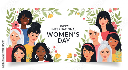 Diverse women celebrating International Women's Day with flowers
