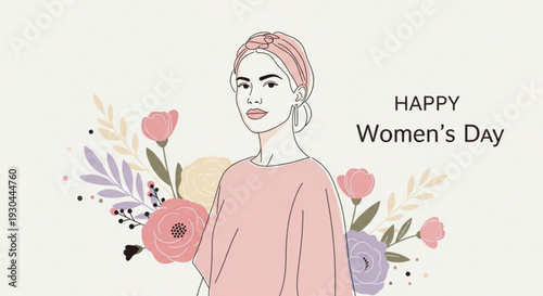 Woman celebrating Women's Day with flowers and joyful expression