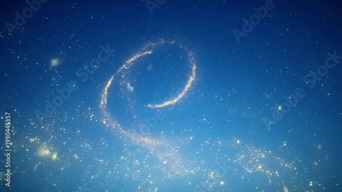 Animation gold sparkle particle on blue background.	
