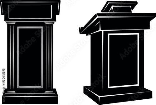 Two black and white illustrations of lectern podiums