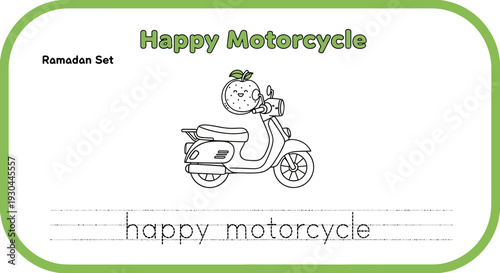 Happy Motorcycle Coloring Page for Kids - Ramadan Set
