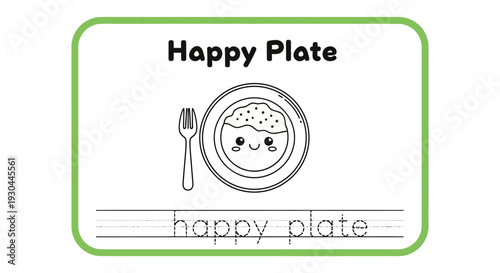 Happy Plate Coloring Page for Kids: Learn to Write "Happy Plate"