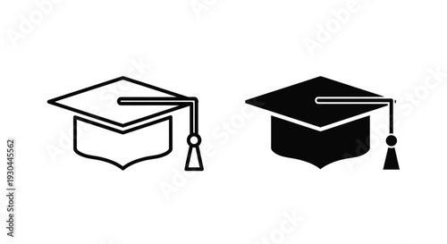 A graduation cap icon illustrated in outline and solid silhouette style for education concept