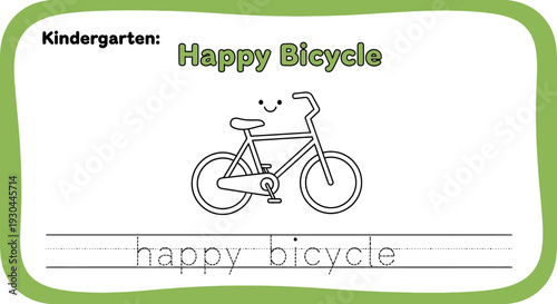Kindergarten Happy Bicycle Tracing Worksheet for Kids