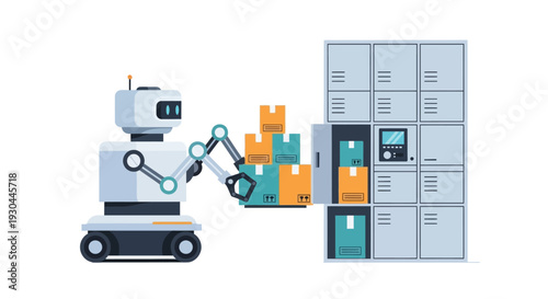 Robot arm lifting boxes from storage cubbies.