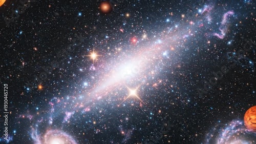 Stunning Cosmic Galaxy with Planets and Bright Stars in Deep Space Scene for Astronomy and Space Exploration Concepts
