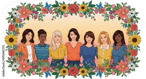 Diverse group of women standing together in friendship and solidarity