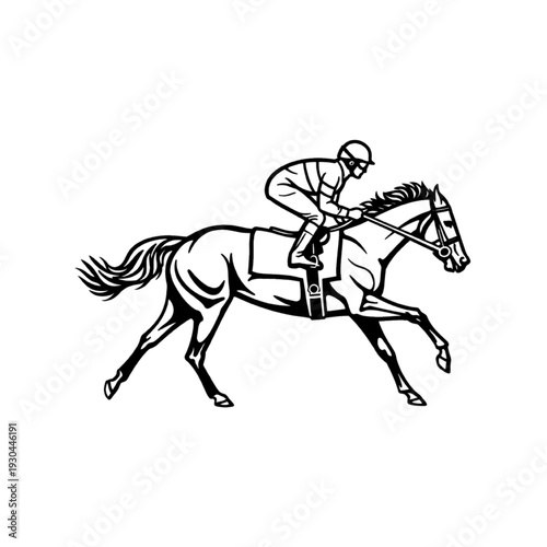 Vector line art illustration of Jockey on Racehorse.