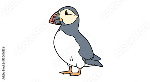 Cartoon Puffin Bird Standing Alone.