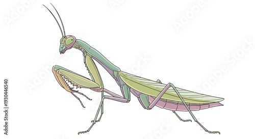 Praying Mantis Insect Closeup Detailed Illustration.