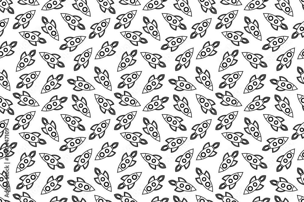 Fototapeta premium Rocket doodle seamless pattern background. 