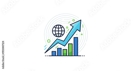 Global Business Growth Chart with Arrow.
