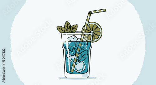 Cocktail Glass with Lime and Mint.