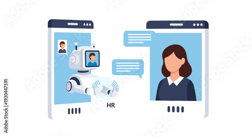 Illustration of two mobile phones with chat interface and user profile.