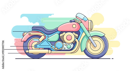 Colorful Motorcycle Illustration with Vibrant Design Elements.