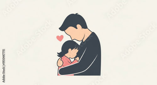 Father hugging little girl with love heart tender moment family affection parent child bond love and care