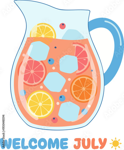 Welcome July Summer Drink Illustration with Citrus and Ice