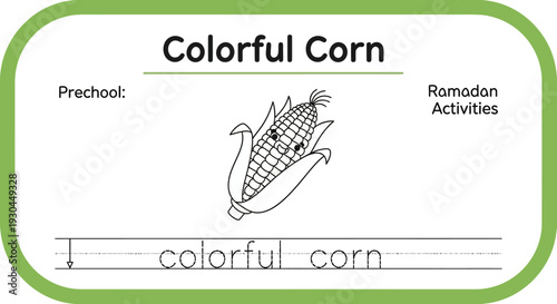 Preschool Colorful Corn Worksheet for Ramadan Activities