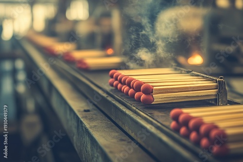 selective focus artisan hands processing wooden matchsticks with chemical coating in historic workshop