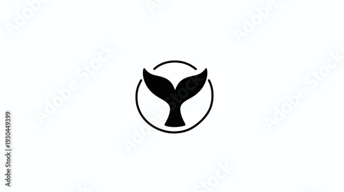 A stylized emblem with a whale tail inside a circle on a clean white background