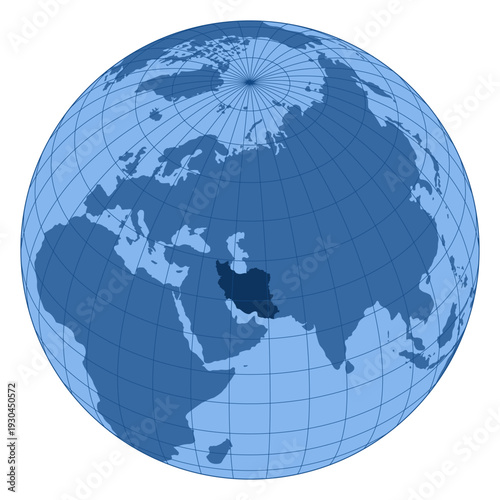 Blue world globe map illustration with latitude and longitude grid lines. 