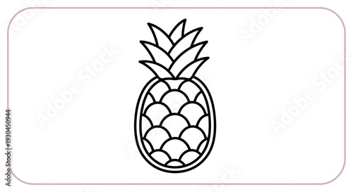 Simple Line Art Icon of a Pineapple, Tropical Fruit, Healthy Food, Vector Illustration