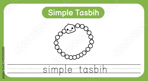 Simple Tasbih Coloring Page for Kids: Islamic Prayer Beads with Cute Face