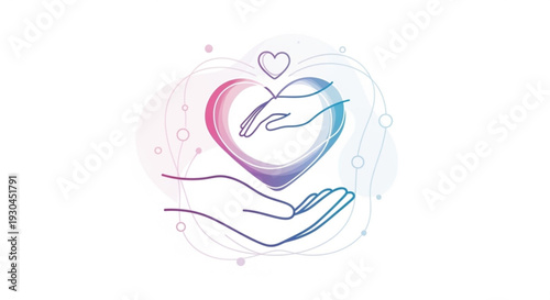 Hands holding heart with love and care symbolizing compassion and kindness in a colorful illustration