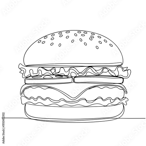 hamburger vector illustration, one line art