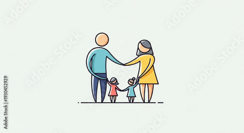 Happy family holding hands in a line illustration parents and children standing together in unity and love symbolizing family bonding and togetherness