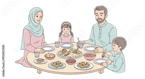 Family Gathering Around Dinner Table Together.