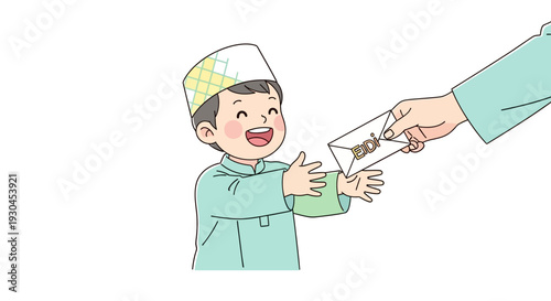 Young Boy Receiving Money from Hand.