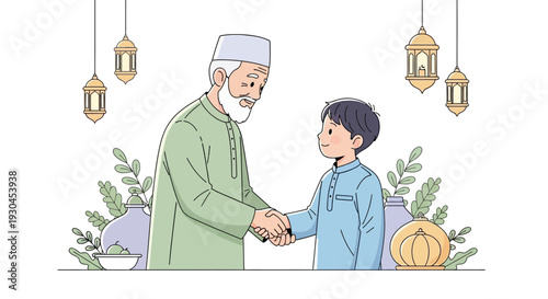 Man and Boy Shaking Hands Together.
