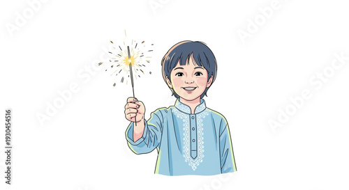 Young Boy Holding Sparkling Magic Wand.