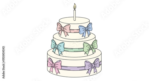 Multilayered Wedding Cake with Colorful Ribbons.