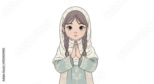 Young Girl Praying with Hands Together.