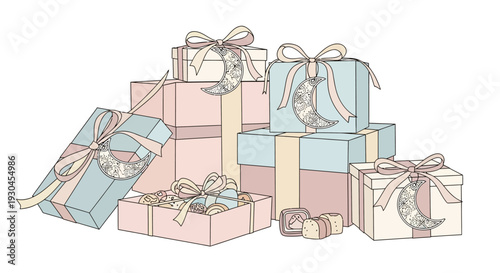 Pastel Colored Gift Boxes with Ribbons.