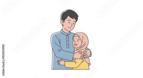 Illustration of Couple Embracing Each Other.