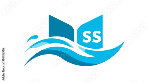 Abstract logo Waves and an open book form. Two 'S' inside the open book. A playful design