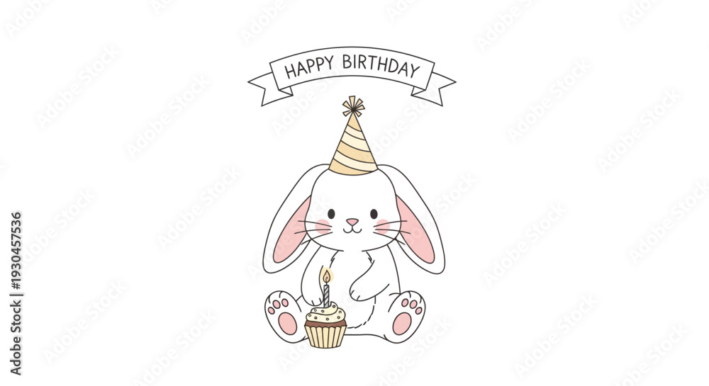 Obraz premium White Bunny Wearing Party Hat Celebration.