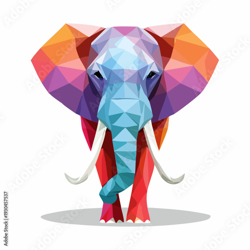 Vibrant colorful elephant illustration with large ears and tusks standing