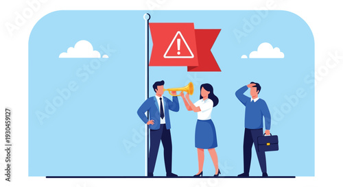 Business professionals responding to warning signals and alert notifications in corporate environment settings quickly