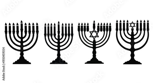 collection of hanukkah menorahs with star of david vector graphic illustrations