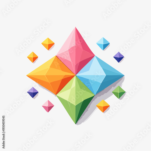 Colorful 3D Geometric Pyramids Cluster in Digital Illustration with Abstract Shapes