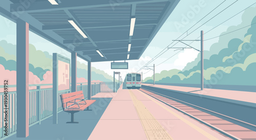 Empty Train Station Platform with Bench.