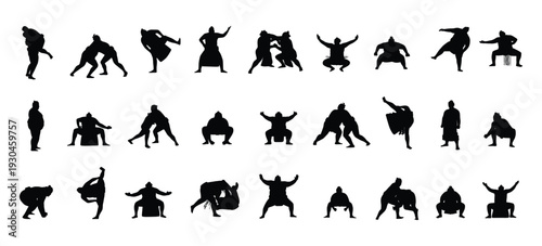 sumo wrestler silhouettes set